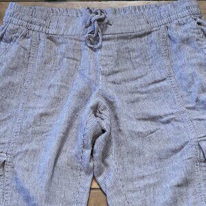 Cargo Striped Linen Pants Crop Capri Gray White Old Navy utility pants women S